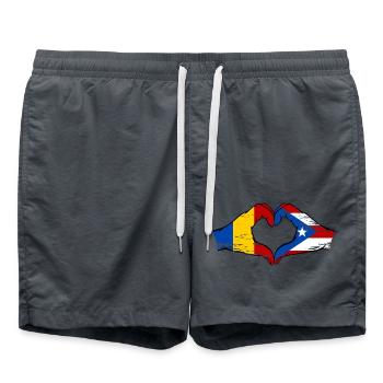 Roumanie Porto Rico drapeau mains forme de coeur utilisé - Short de bain - charbon - Devant - AI Model Male 185 light (185cm)