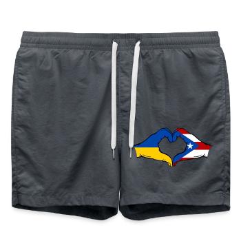Ukraine Puerto Rico Flagge Hände Herzform - Badeshorts - Anthrazit - Vorne - AI Model Male 185 light (185cm)