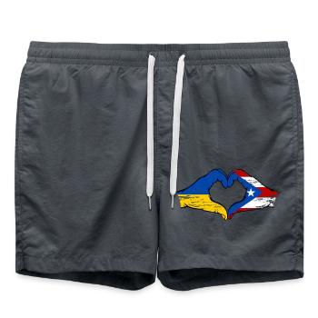 Ukraine Porto Rico Drapeau Mains Coeur Forme Utilisé - Short de bain - charbon - Devant - AI Model Male 185 light (185cm)
