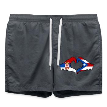 Serbia Puerto Rico Flag Hands Heart Shape - Swim Trunks - anthracite - Front - AI Model Male 185 light (185cm)