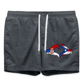 Serbia Puerto Rico Flag Hands Heart Shape Used - Swim Trunks - anthracite - Front - AI Model Male 185 light (185cm)