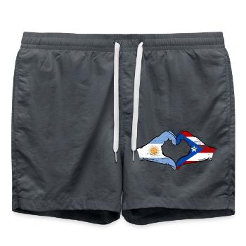 Argentina Puerto Rico Flag Hands Heart Shape Used - Swim Trunks - anthracite - Front - AI Model Male 185 light (185cm)