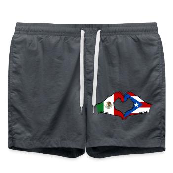 Mexico Puerto Rico Flag Hands Heart Shape - Swim Trunks - anthracite - Front - AI Model Male 185 light (185cm)