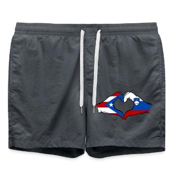 Puerto Rico Slovenia Flag Hands Heart Shape - Swim Trunks - anthracite - Front - AI Model Male 185 light (185cm)