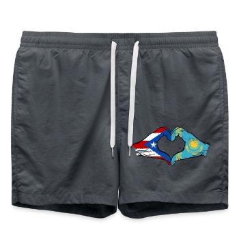 Puerto Rico Kasachstan Flagge Hände Herzform used - Badeshorts - Anthrazit - Vorne - AI Model Male 185 light (185cm)