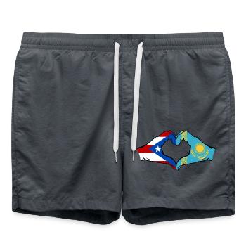 Porto Rico Kazakhstan Drapeau Mains Coeur Forme - Short de bain - charbon - Devant - AI Model Male 185 light (185cm)