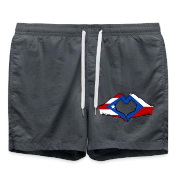 Porto Rico République tchèque Drapeau Mains Coeur Forme - Short de bain - charbon - Devant - AI Model Male 185 light (185cm)