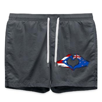 Porto Rico Nouvelle-Zélande drapeau mains forme de coeur utilisé - Short de bain - charbon - Devant - AI Model Male 185 light (185cm)