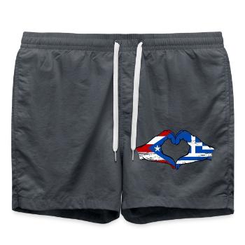 Puerto Rico Greece Flag Hands Heart Used - Swim Trunks - anthracite - Front - AI Model Male 185 light (185cm)