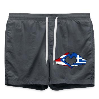 Puerto Rico Greece Flag Hands Heart Shape - Swim Trunks - anthracite - Front - AI Model Male 185 light (185cm)