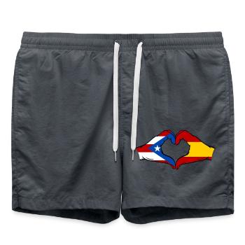 Porto Rico Espagne Drapeau Mains Coeur Forme - Short de bain - charbon - Devant - AI Model Male 185 light (185cm)