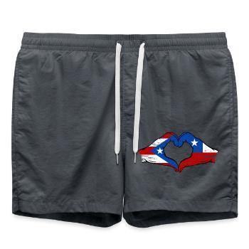 Puerto Rico Chile flag hands heart shape used - Swim Trunks - anthracite - Front - AI Model Male 185 light (185cm)