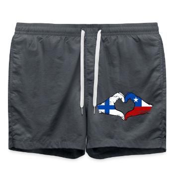 Finland Chile flag hands heart shape used - Swim Trunks - anthracite - Front - AI Model Male 185 light (185cm)