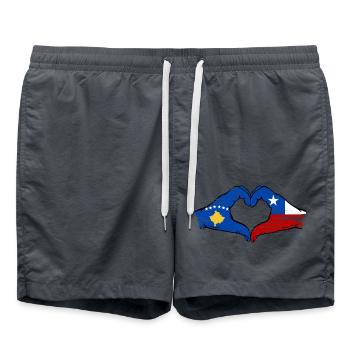 Kosovo Chile Flagge Hände Herzform used - Badeshorts - Anthrazit - Vorne - AI Model Male 185 light (185cm)