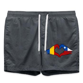 Romania Chile Flag Hands Heart Shape Used - Swim Trunks - anthracite - Front - AI Model Male 185 light (185cm)