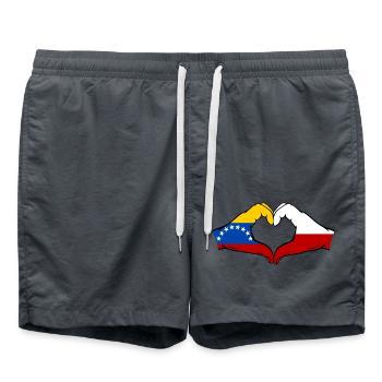Venezuela Poland Flag Hands Heart Shape - Swim Trunks - anthracite - Front - AI Model Male 185 light (185cm)