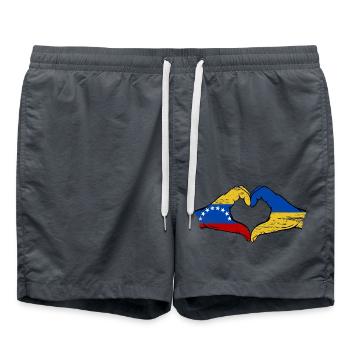 Venezuela Ukraine drapeau mains forme de coeur utilisé - Short de bain - charbon - Devant - AI Model Male 185 light (185cm)