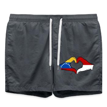 Venezuela Indonésie Drapeau Mains Coeur Forme - Short de bain - charbon - Devant - AI Model Male 185 light (185cm)