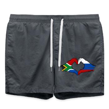 South Africa Russia Flag Hands Heart Shape Used - Swim Trunks - anthracite - Front - AI Model Male 185 light (185cm)