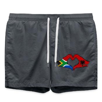 Südafrika Albanien Flagge Hände Herzform used - Badeshorts - Anthrazit - Vorne - AI Model Male 185 light (185cm)