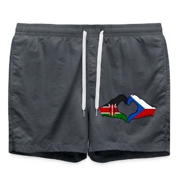Kenia Tschechien Flagge Hände Herz - Badeshorts - Anthrazit - Vorne - AI Model Male 185 light (185cm)