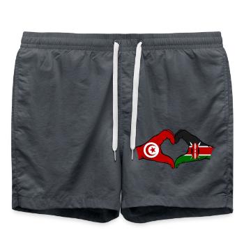 Tunisia Kenya Flag Hands Heart - Swim Trunks - anthracite - Front - AI Model Male 185 light (185cm)
