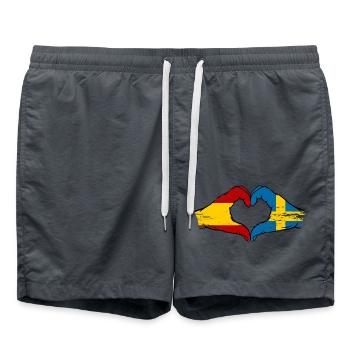 Spain Sweden Flag Hands Heart Used - Swim Trunks - anthracite - Front - AI Model Male 185 light (185cm)