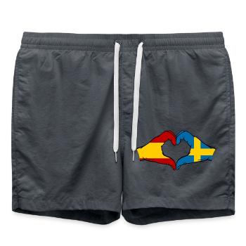 Spain Sweden Flag Hands Heart - Swim Trunks - anthracite - Front - AI Model Male 185 light (185cm)