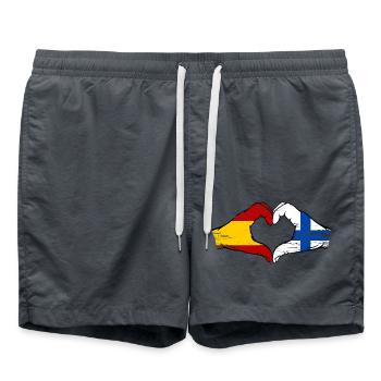 Spain Finland Flag Hands Heart Used - Swim Trunks - anthracite - Front - AI Model Male 185 light (185cm)
