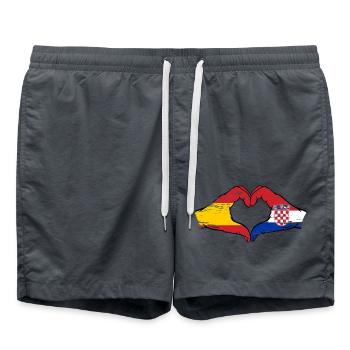 Spain Croatia Flag Hands Heart Used - Swim Trunks - anthracite - Front - AI Model Male 185 light (185cm)