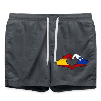Spain Slovenia Flag Hands Heart - Swim Trunks - anthracite - Front - AI Model Male 185 light (185cm)