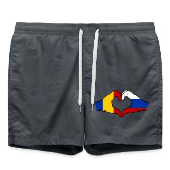 Romania Russia Flag Hands Heart Shape - Swim Trunks - anthracite - Front - AI Model Male 185 light (185cm)