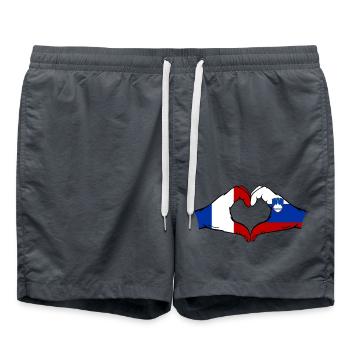 France Slovenia Flag Hands Heart Shape - Swim Trunks - anthracite - Front - AI Model Male 185 light (185cm)