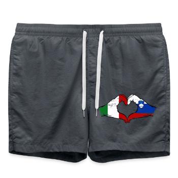 Italy Slovenia flag hands heart shape used - Swim Trunks - anthracite - Front - AI Model Male 185 light (185cm)