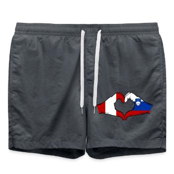 Pérou Slovénie Drapeau Mains Coeur Forme - Short de bain - charbon - Devant - AI Model Male 185 light (185cm)
