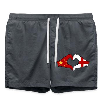 Chine Angleterre Drapeau Mains Coeur Forme - Short de bain - charbon - Devant - AI Model Male 185 light (185cm)
