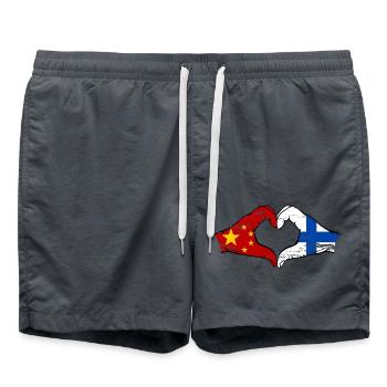China Finnland Flagge Hände Herzform used - Badeshorts - Anthrazit - Vorne - AI Model Male 185 light (185cm)