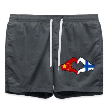 Chine Finlande Drapeau Mains Coeur Forme - Short de bain - charbon - Devant - AI Model Male 185 light (185cm)