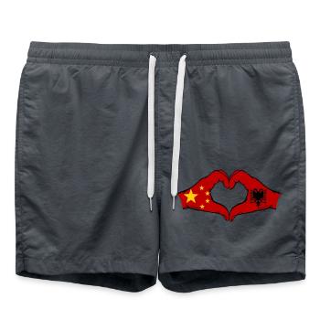 China Albanien Flagge Hände Herzform - Badeshorts - Anthrazit - Vorne - AI Model Male 185 light (185cm)