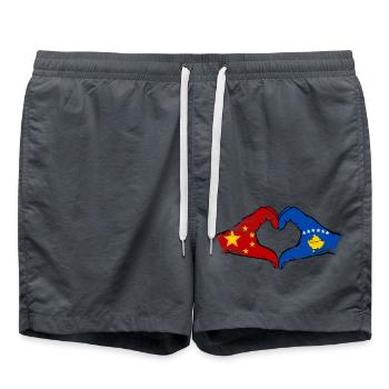 China Kosovo Flag Hands Heart Shape Used - Swim Trunks - anthracite - Front - AI Model Male 185 light (185cm)