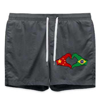 China Brasilien Flagge Hände Herzform - Badeshorts - Anthrazit - Vorne - AI Model Male 185 light (185cm)