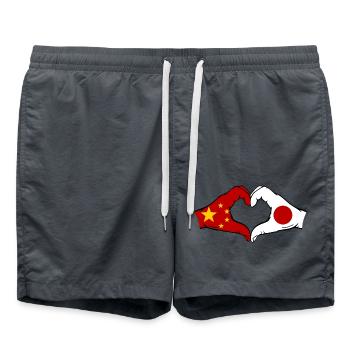 China Japan Flagge Hände Herzform - Badeshorts - Anthrazit - Vorne - AI Model Male 185 light (185cm)