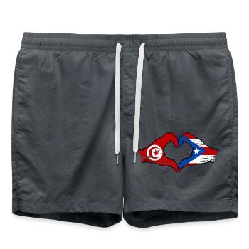 Tunisia Puerto Rico Flag Hands Heart Shape Used - Swim Trunks - anthracite - Front - AI Model Male 185 light (185cm)