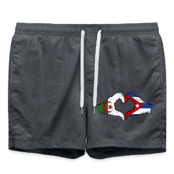 Algeria Cuba Flag Hands Heart Shape Used - Swim Trunks - anthracite - Front - AI Model Male 185 light (185cm)