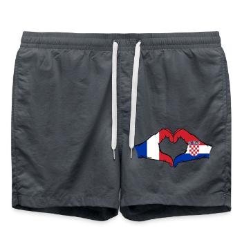France Croatie Drapeau Mains Coeur Forme - Short de bain - charbon - Devant - AI Model Male 185 light (185cm)