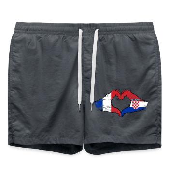 France Croatia Flag Hands Heart Shape Used - Swim Trunks - anthracite - Front - AI Model Male 185 light (185cm)