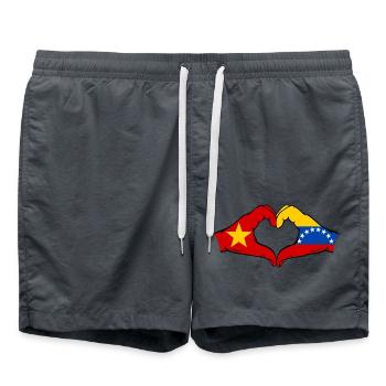 Vietnam Venezuela Flag Hands Heart Shape - Swim Trunks - anthracite - Front - AI Model Male 185 light (185cm)