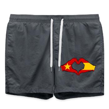 Vietnam Spain Flag Hands Heart Shape - Swim Trunks - anthracite - Front - AI Model Male 185 light (185cm)