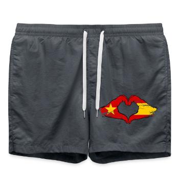 Vietnam Spain Flag Hands Heart Shape Used - Swim Trunks - anthracite - Front - AI Model Male 185 light (185cm)