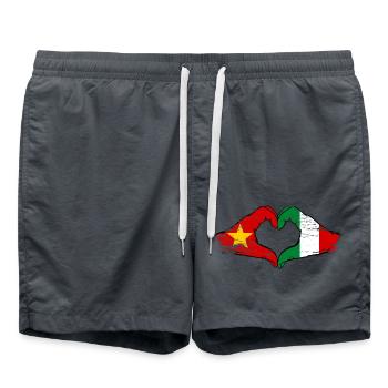 Vietnam Italie Drapeau Mains Coeur Forme Utilisé - Short de bain - charbon - Devant - AI Model Male 185 light (185cm)